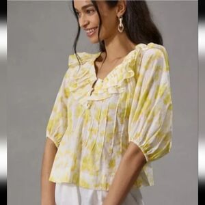 Maeve Lemon Print Ruffle Blouse